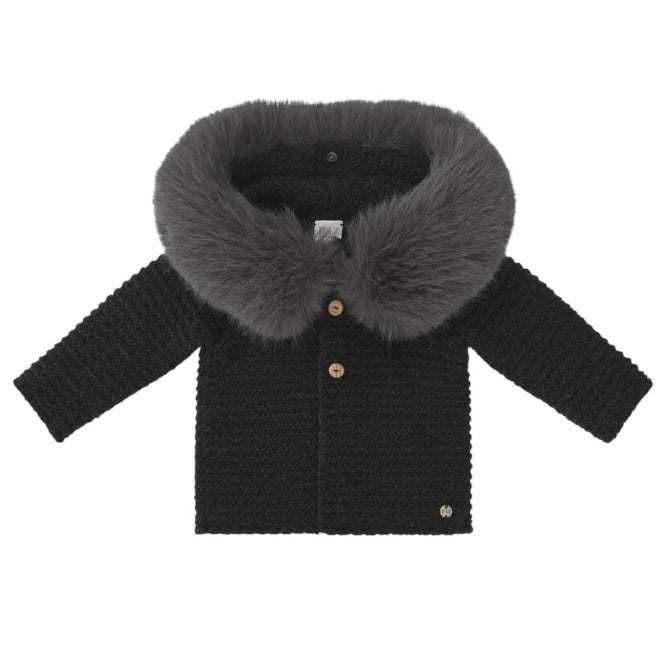 Paz Rodriguez Dark Grey Knitted Jacket with Faux Fur
