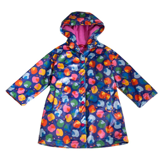 Girls Blue Apple Fleece Rain Coat