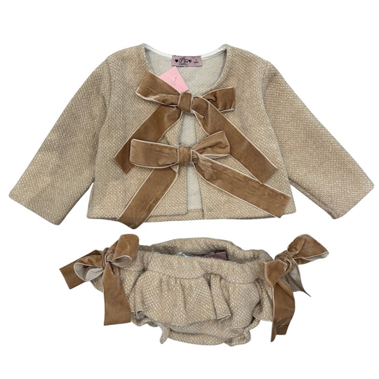 Girls Beige Bow Set