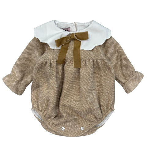 Phi Clothing Baby Girls Beige Romper