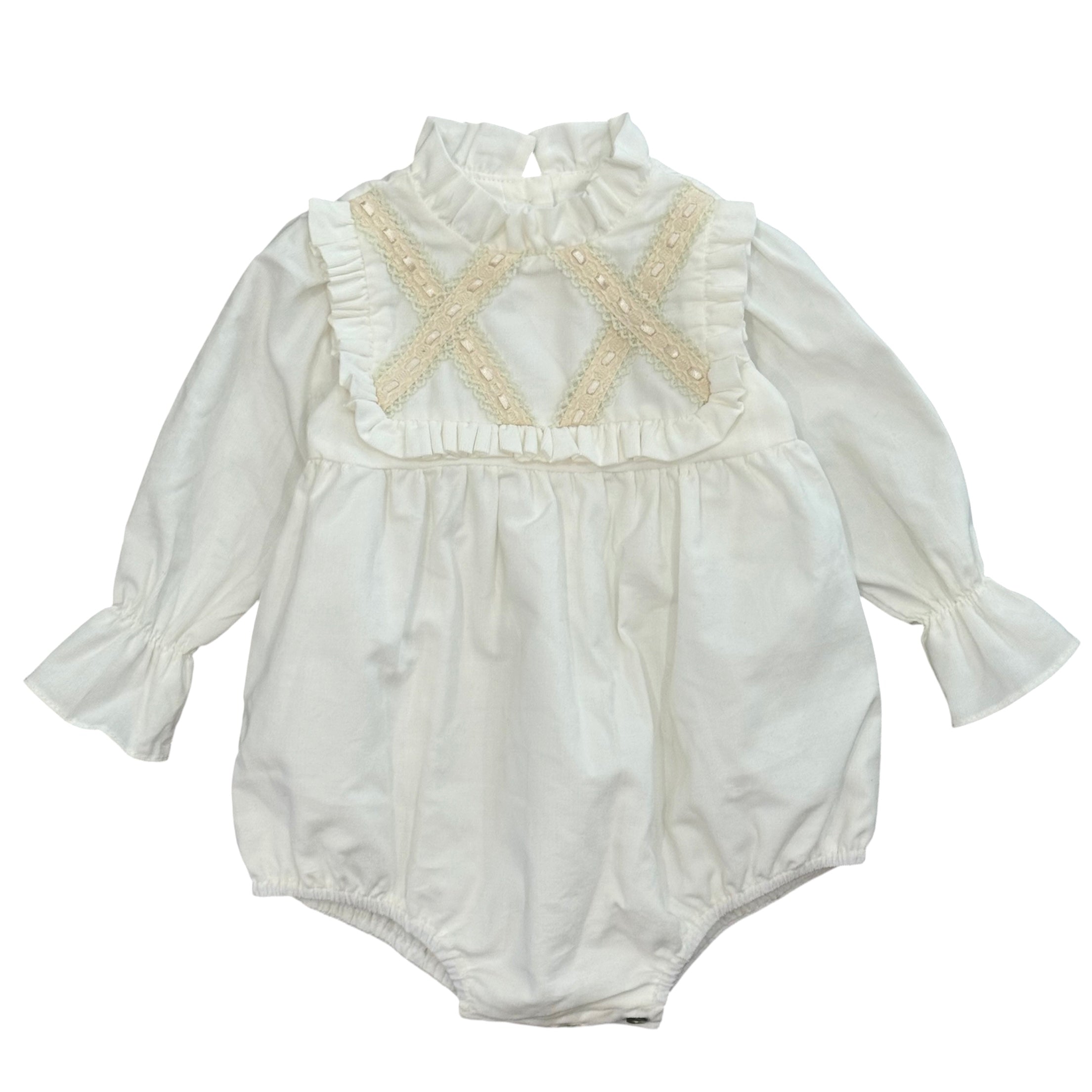 Fofettes Baby Girls Cream Ribbend Romper