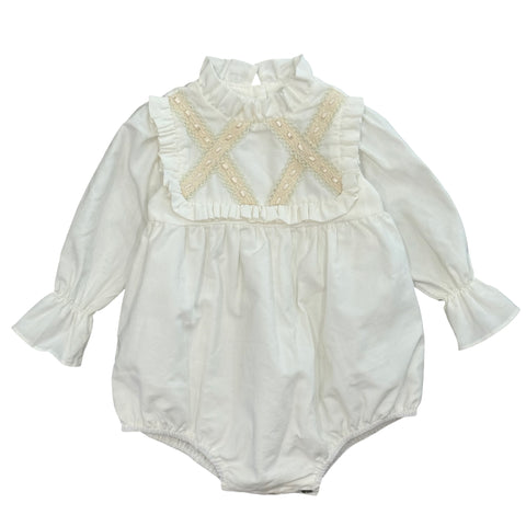 Fofettes Baby Girls Cream Ribbend Romper
