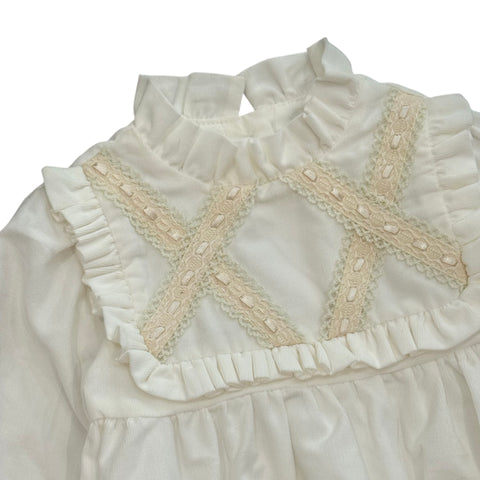 Fofettes Baby Girls Cream Ribbend Romper