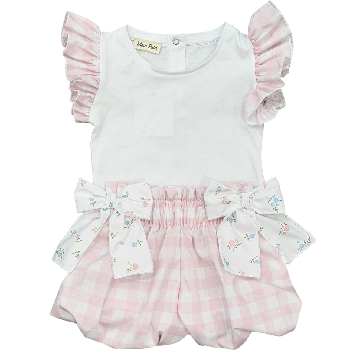 Girls Pink Checked Short Set