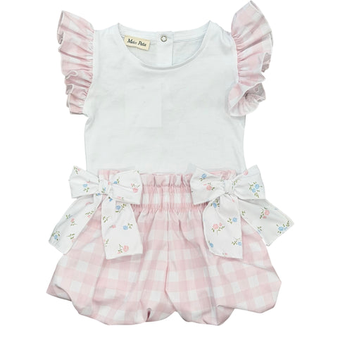 Girls Pink Checked Short Set