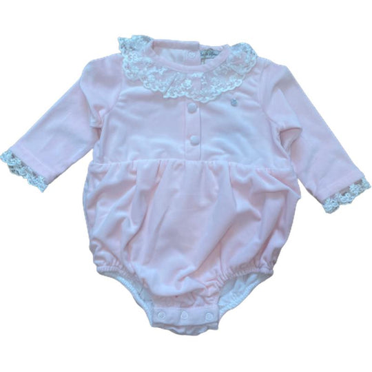 Baby Girls Pink Lace Frill Romper