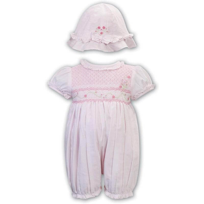 Sarah Louise Pink Blossom Smocked Romper & Hat