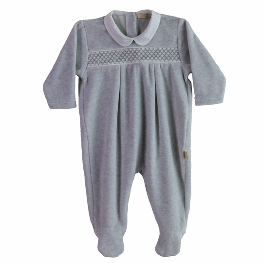 Baby Boys Grey Velour Babygrow