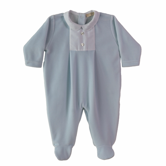 Baby Boys Blue Velour Babygrow