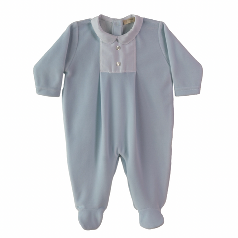 Baby Gi Baby Boys Blue Velour Babygrow