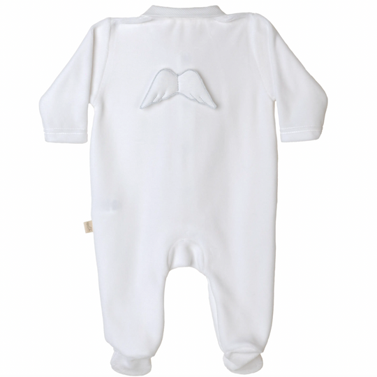 Unisex White Velour Angel Babygrow & Hat