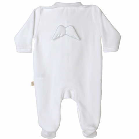 Baby Gi Unisex White Velour Angel Babygrow & Hat