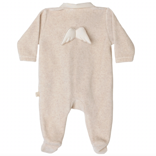 Unisex Beige Velour Angel Babygrow & Hat