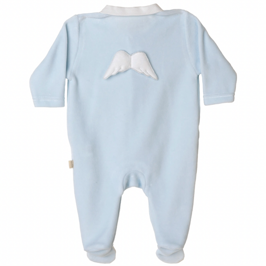 Boys Blue Velour Angel Babygrow & Hat