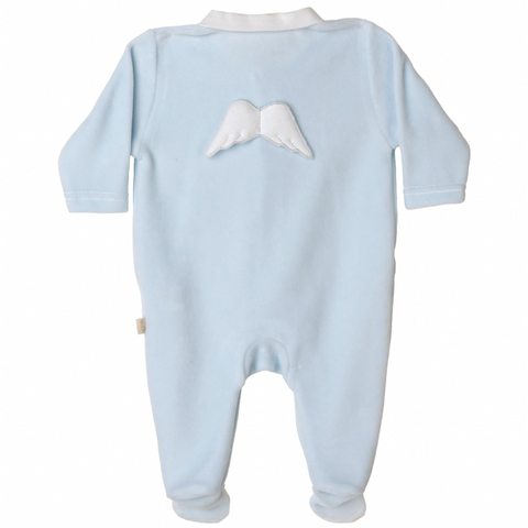 Baby Gi Boys Blue Velour Angel Babygrow & Hat