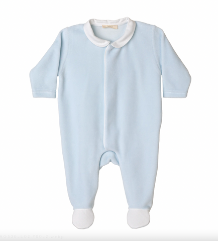 Baby Gi Boys Blue Velour Angel Babygrow & Hat