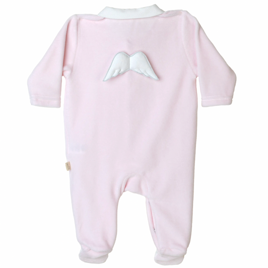 Girls Pink Velour Angel Babygrow & Hat