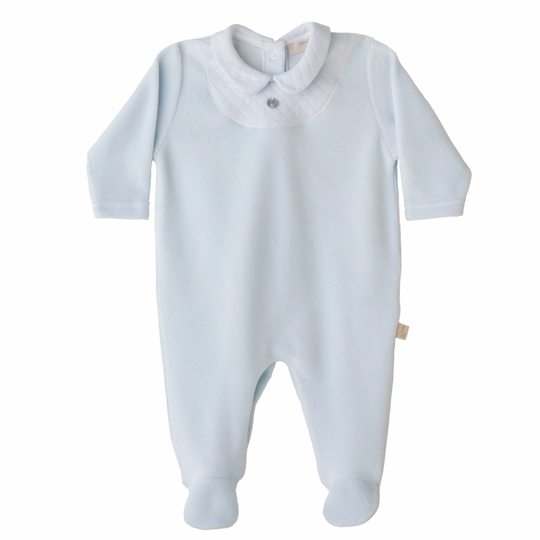 Baby Boys Blue Velour Babygrow