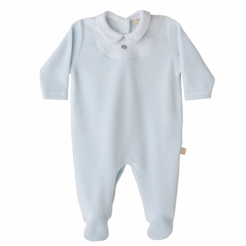 Baby Gi Baby Boys Blue Velour Babygrow