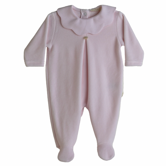 Baby Girls Pink Velour Scalloped Babygrow