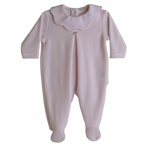 Baby Gi Baby Girls Pink Velour Scalloped Babygrow