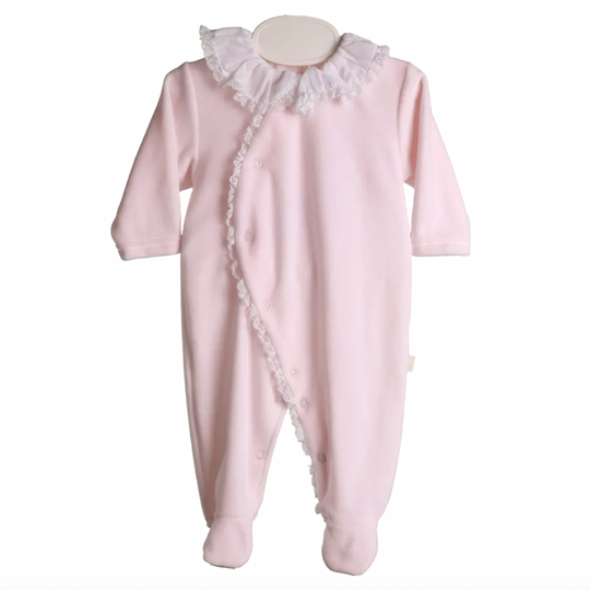 Baby Girls Pink Velour Frill Babygrow