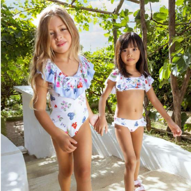 Monnalisa Girls White Frill Fruit Swimsuit