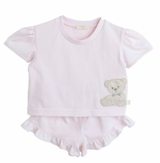 Girls Pink Teddy Short Set