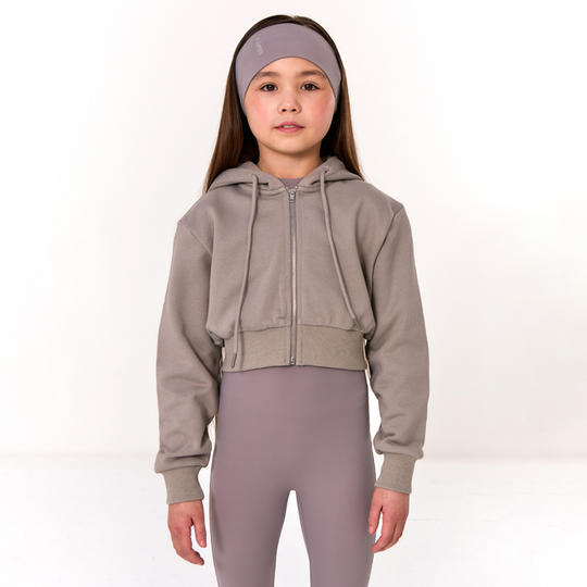 Girls Grey Cropped Zip-up Hoody