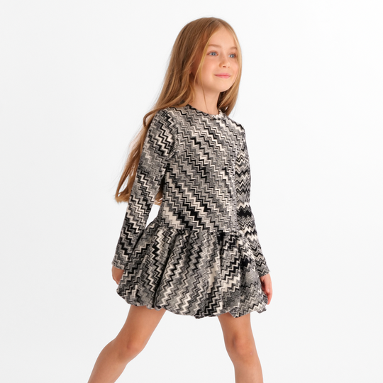Girls Black Zig Zag Knit Jersey Dress