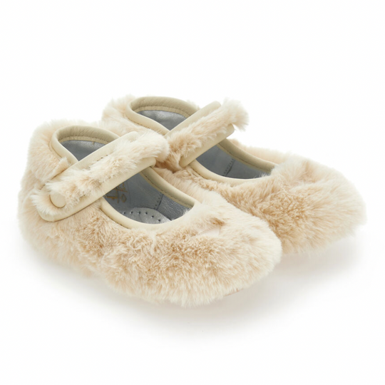 Girls Cream Faux Fur Shoes