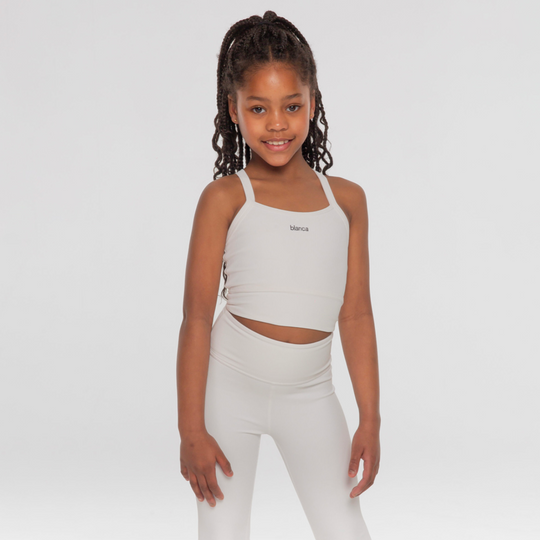 Girls White Ribbed Legging Gym Set