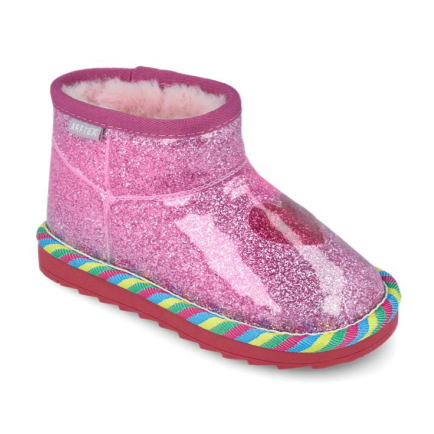 Girls Pink Faux Fur Lined Glitter Boots