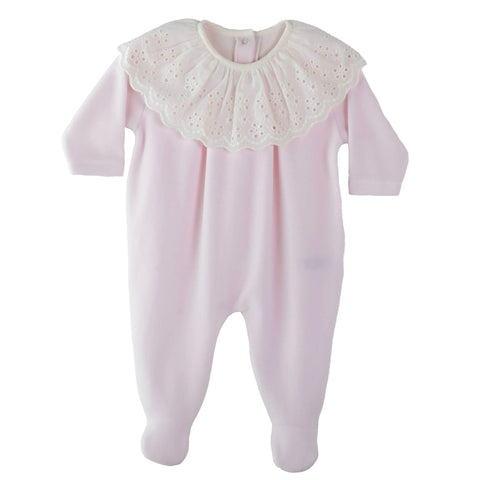 Baby Gi Baby Girls Pink Velour Broderie Anglasie Babygrow