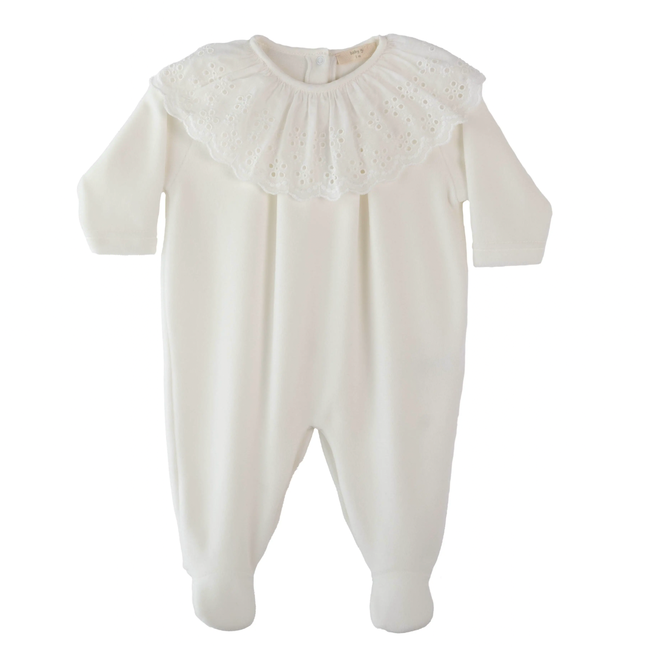 Baby Gi Baby Girls Ivory Velour Broderie Anglasie Babygrow