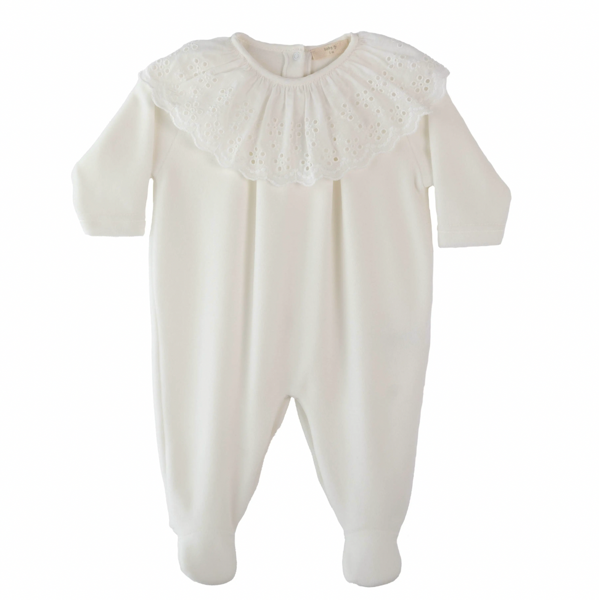 Baby Gi Baby Girls Ivory Velour Broderie Anglasie Babygrow
