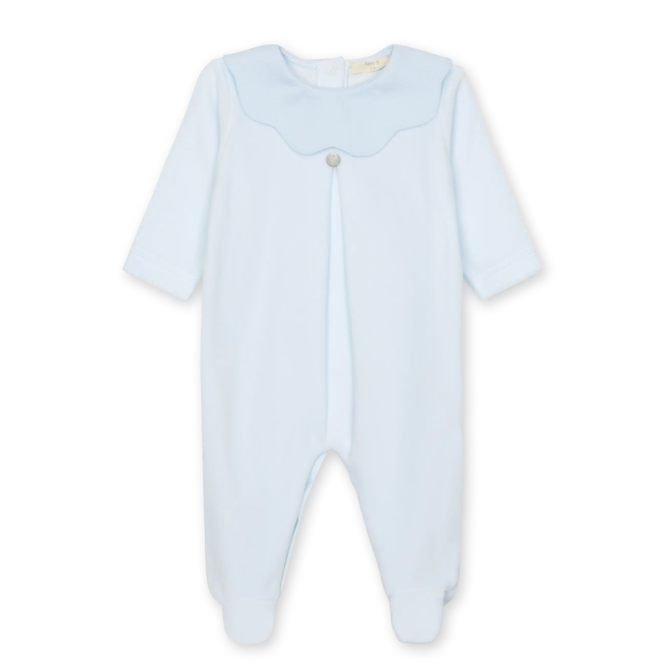 Baby Gi Baby Blue Velour Collar Babygrow