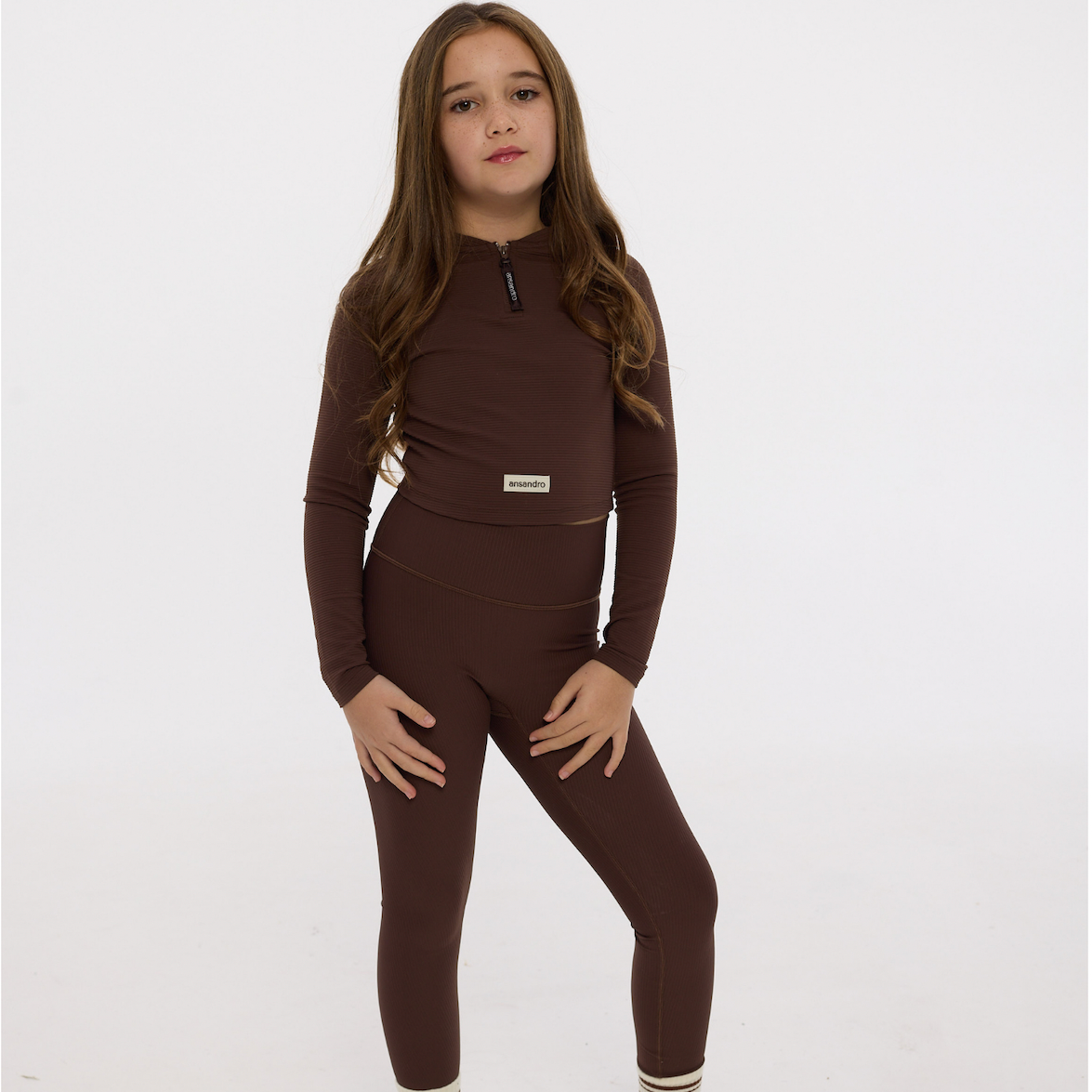 Ansandro Girls Brown Ribbed Gym Set
