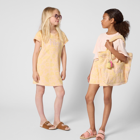 Girls Pink Yellow Short Sleeved Dress