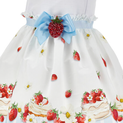 Monnalisa Girls White Strawberry Dress
