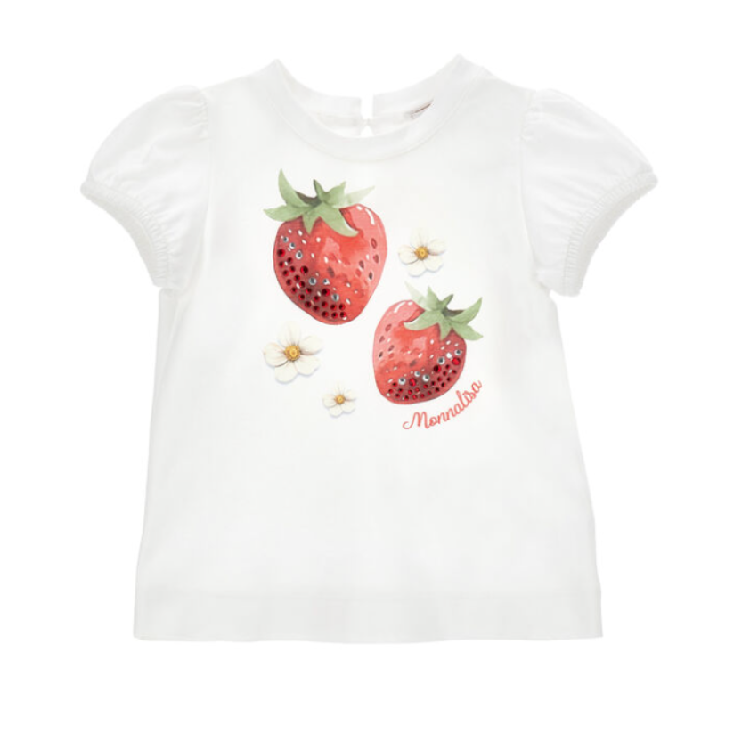Monnalisa Girls White Strawberry T-Shirt