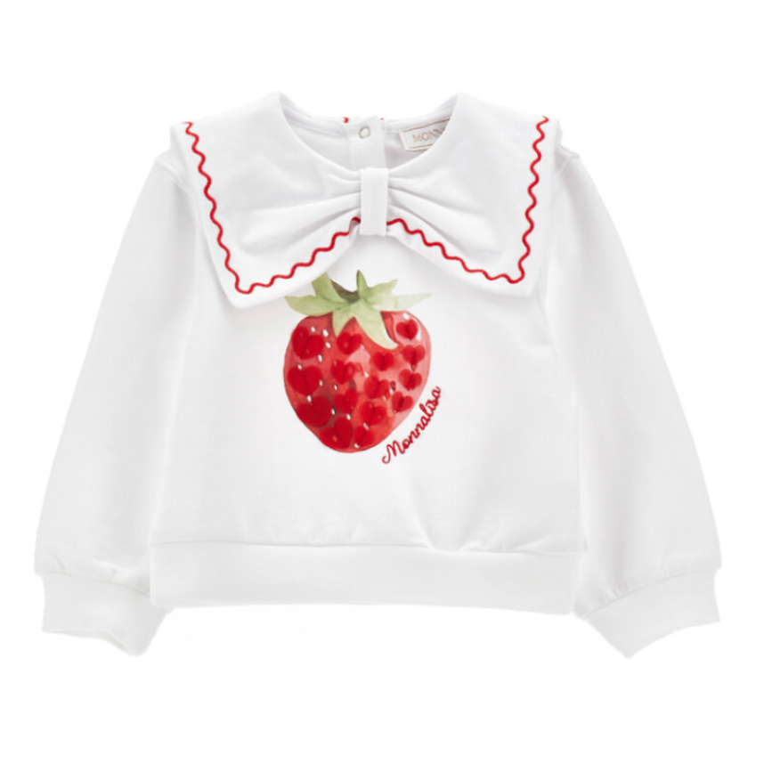Monnalisa Girls White Bow Strawberry Sweater