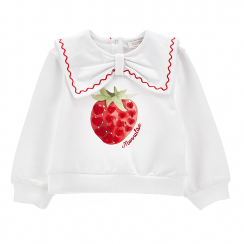 Monnalisa Girls White Bow Strawberry Sweater