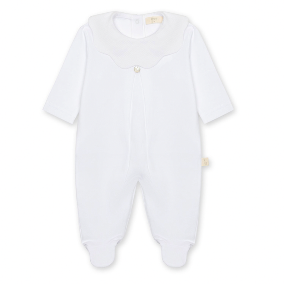 Baby Gi Unisex White Cotton Scallop Babygrow