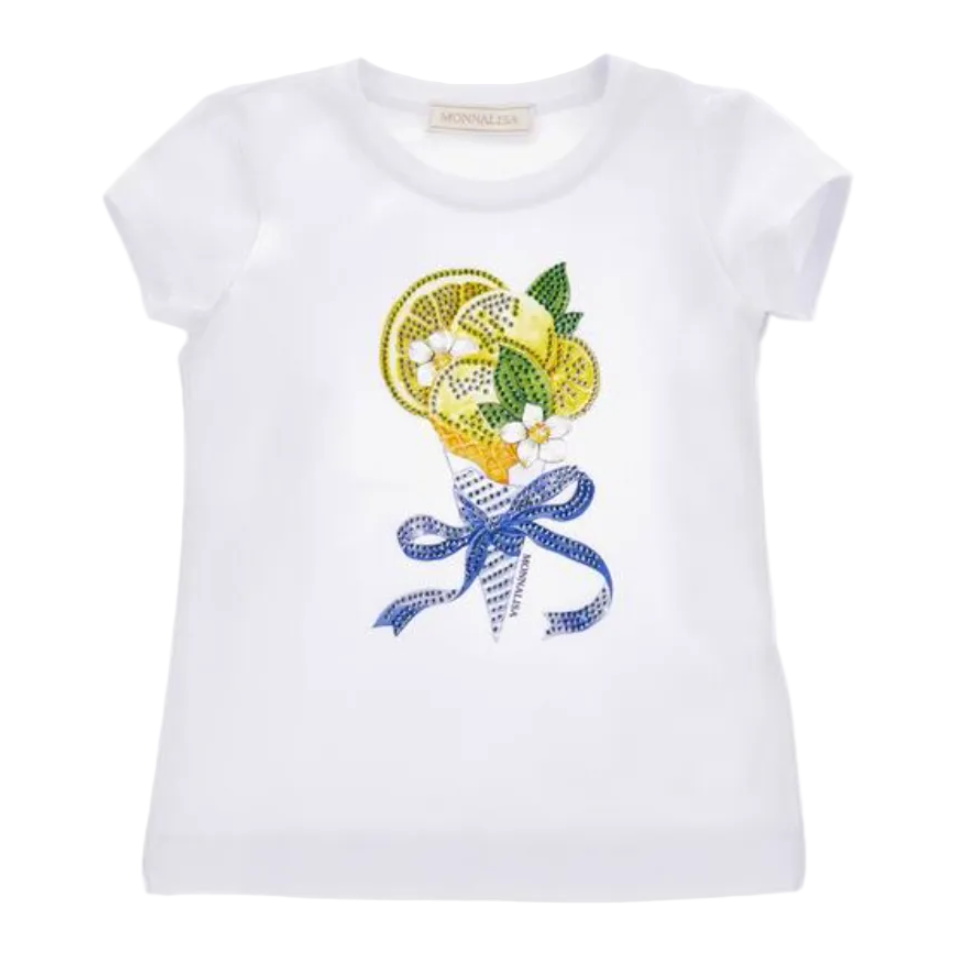 Monnalisa Girls White Lemon Ice Cream T-Shirt