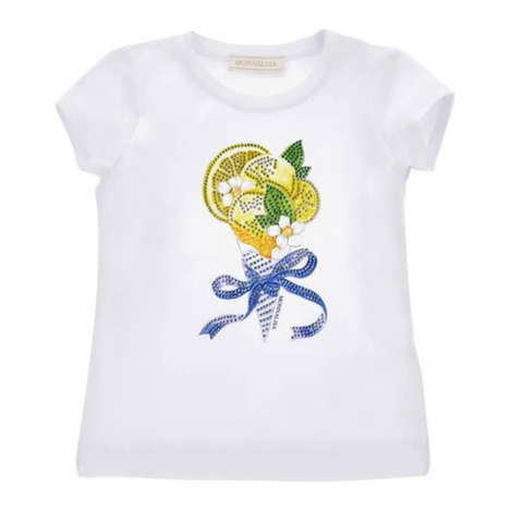 Monnalisa Girls White Lemon Ice Cream T-Shirt