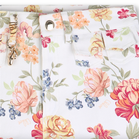 CHLOE Girls White Floral Denim Shorts