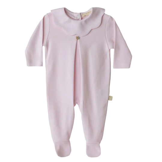 Baby Girls Pink Cotton Scallop Babygrow