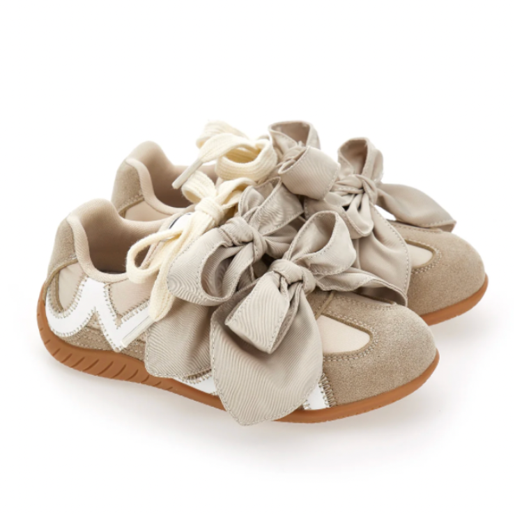 Girls Biege Suede Bow Trainers