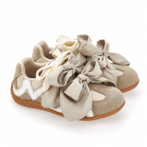 Girls Biege Suede Bow Trainers